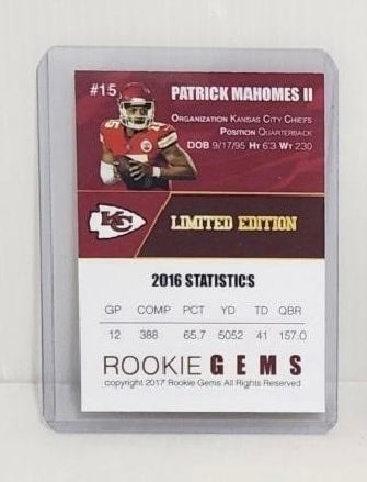 patrick mahomes limited edition card Patrick Mahomes 2017 Gold Rookie Gems Rookie Card Limited Edition #15